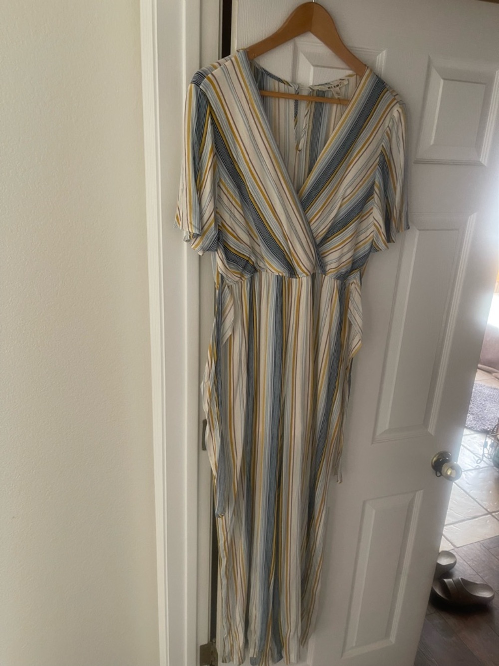 Striped Wrap Maxi pantsuit in Blue & Yellow